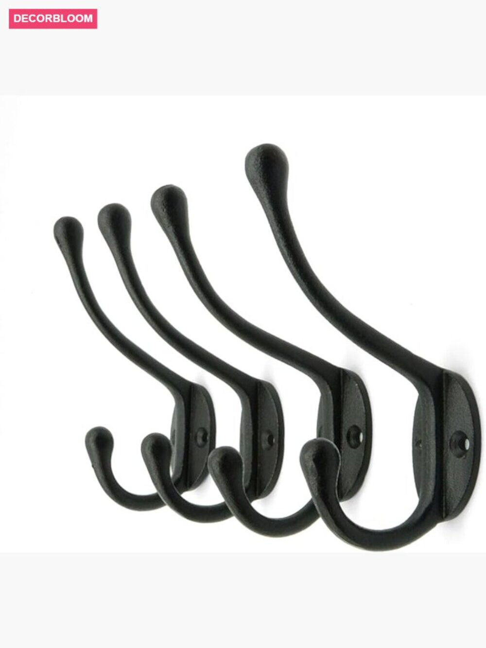 Vintage Cast Iron Wall Hooks Set of 4 - Rustic Farmhouse Coat Hooks Heavy Duty